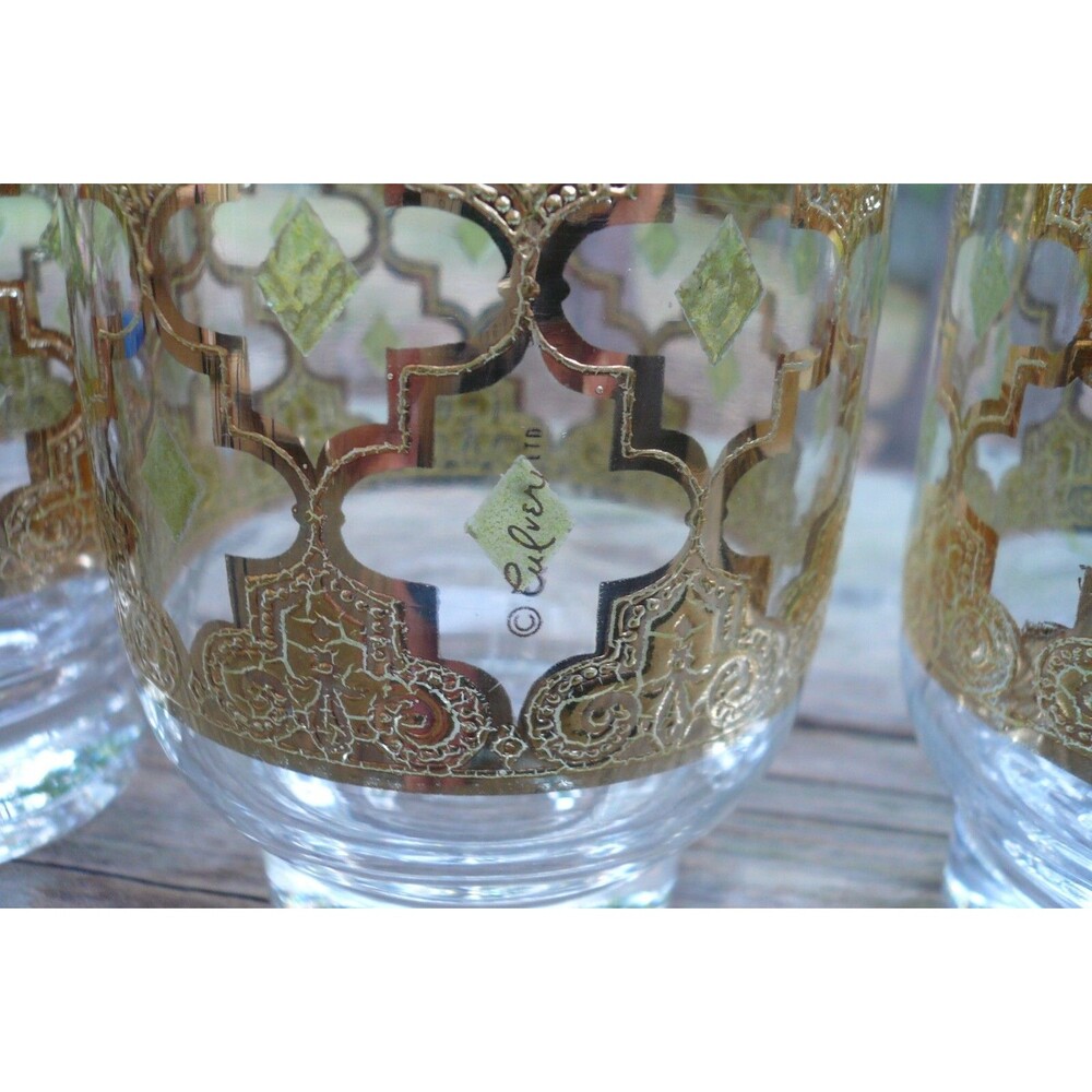 Culver Valencia 3 Footed Double Old Fashioned Glasses 22k Gold USA - Picture 4 of 5